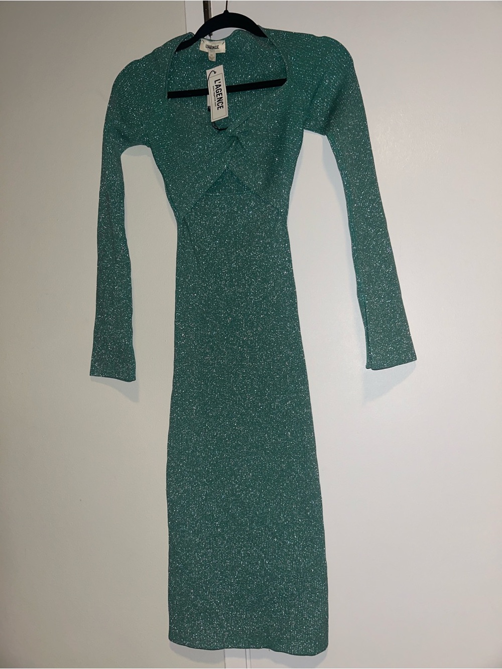 L'AGENCE Boa Teal Twist Front Cutout Knit Midi Dress NWT - XSmall - Picture 7 of 10
